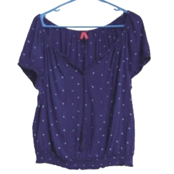 RED CAMEL Boho Bohemian Blue with Stars Ribbon Neckline Top Blouse Womens Large - Picture 3 of 14